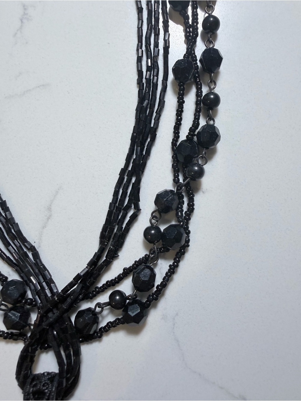 Jessica Simpson Gothic Multi-Strand Black Beaded Cross Necklace - Picture 5 of 8